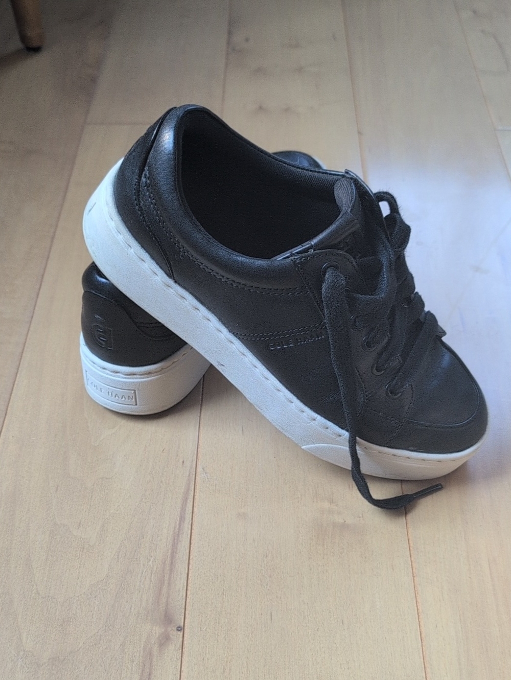 Cole Haan Black Leather Sneakers with White Sole